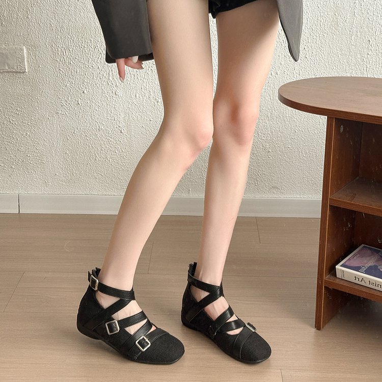 Spring and summer square head flattie autumn shoes for women