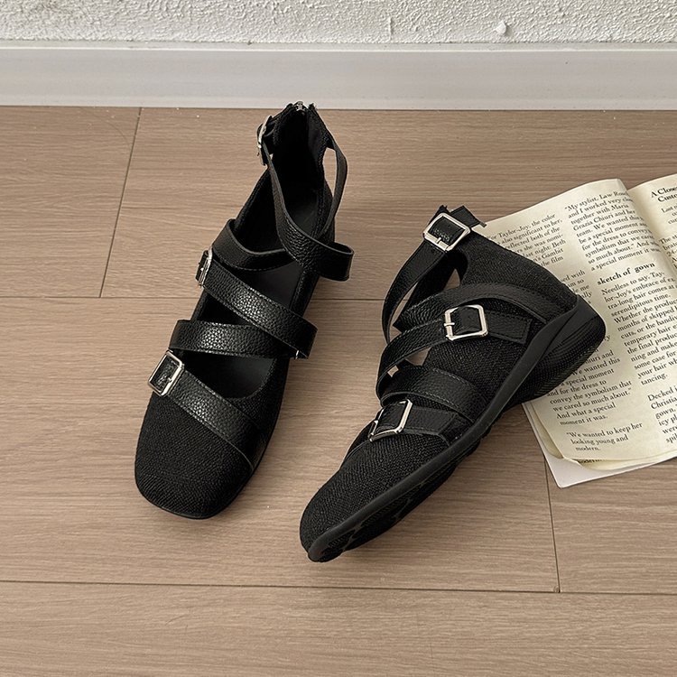 Spring and summer square head flattie autumn shoes for women
