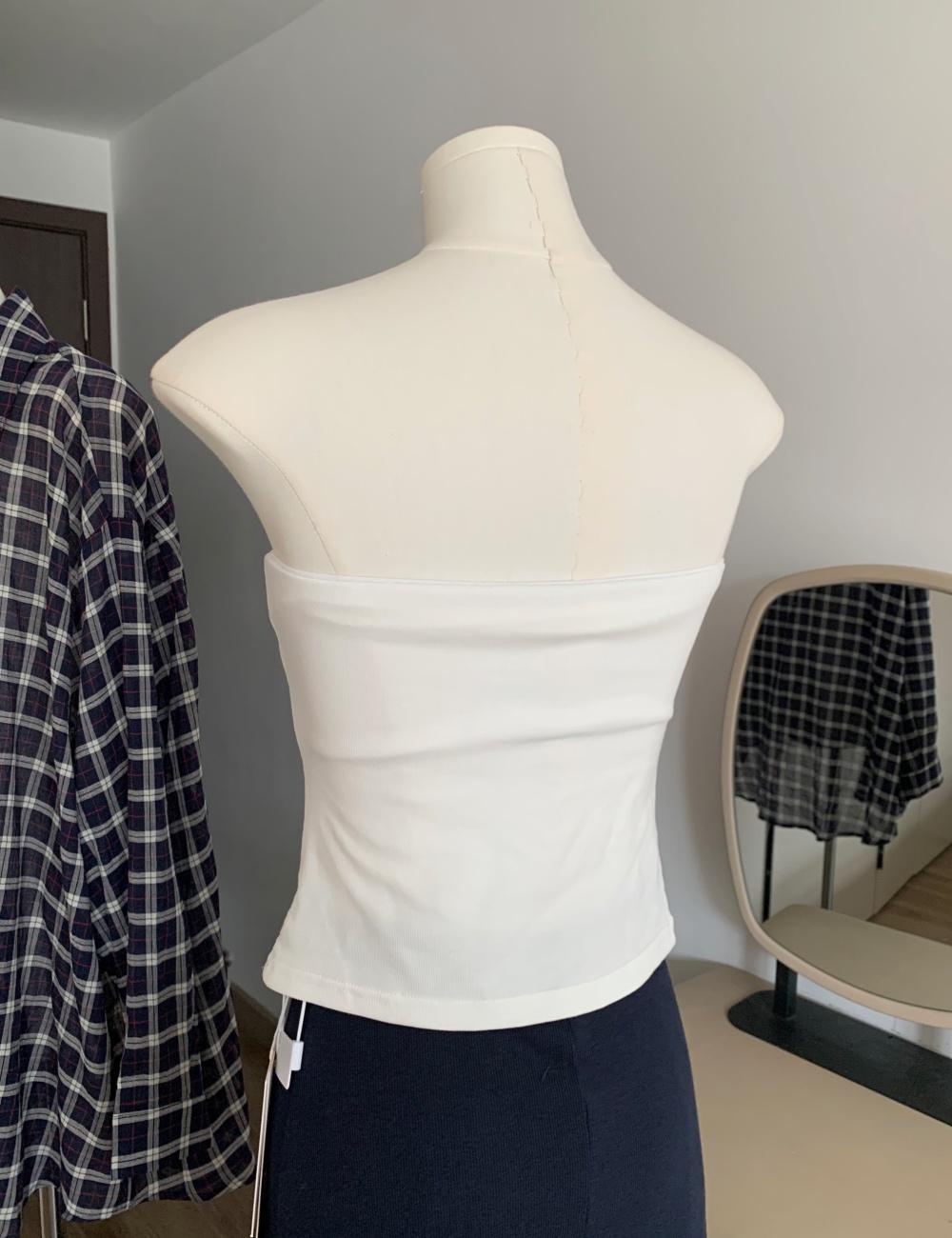 Sunscreen loose vest Korean style blue grid tops 3pcs set