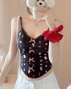 Summer lace bow vest slim inside the ride sling tops for women