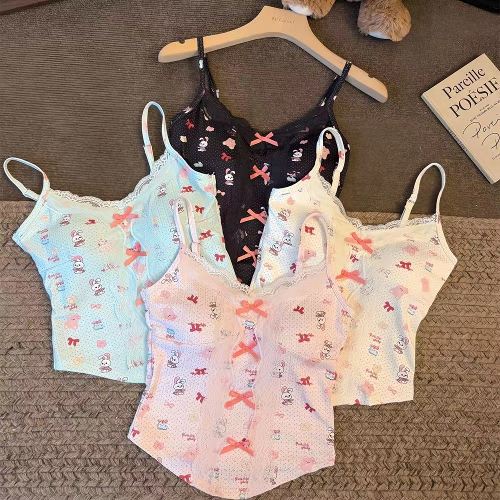 Summer lace bow vest slim inside the ride sling tops for women