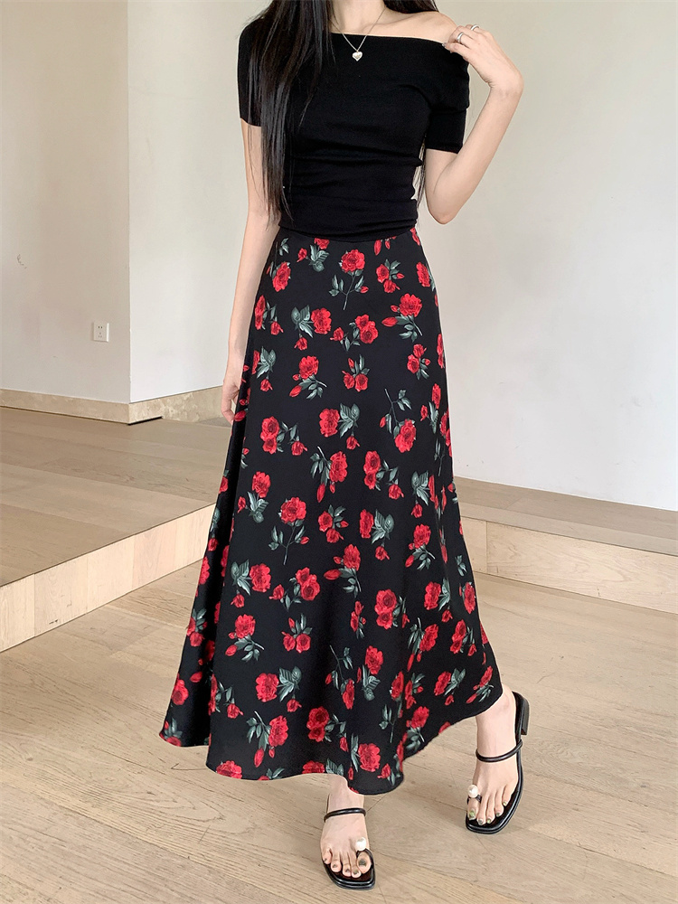 Large yard slim elastic waist summer skirt for women