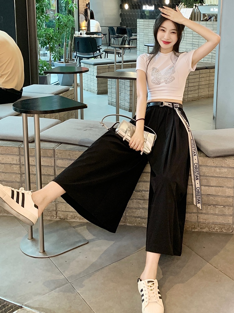 Ice silk summer long dress high waist loose culottes for women