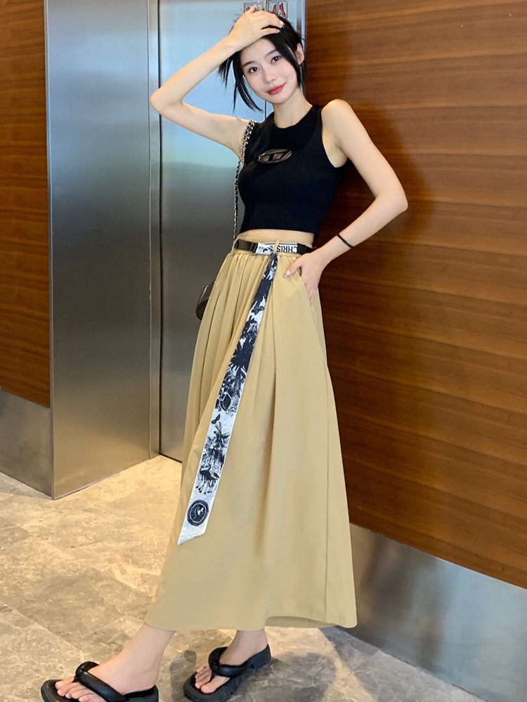 Ice silk summer long dress high waist loose culottes for women