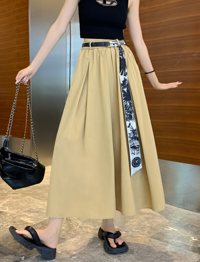 Ice silk summer long dress high waist loose culottes for women