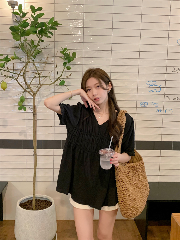 Short sleeve Cover belly tops summer shirt for women
