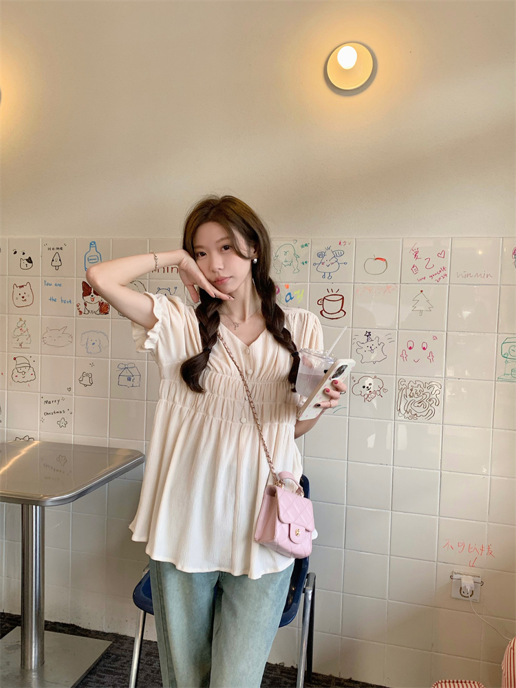 Short sleeve Cover belly tops summer shirt for women