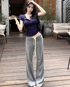 Drape buckle slim T-shirt micro speaker pinched waist tops