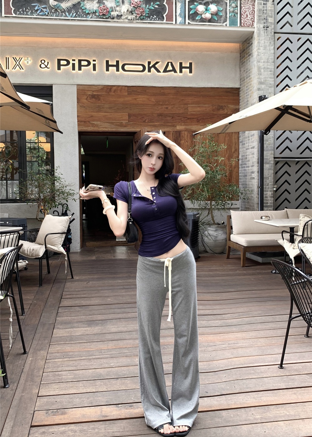 Drape buckle slim T-shirt micro speaker pinched waist tops