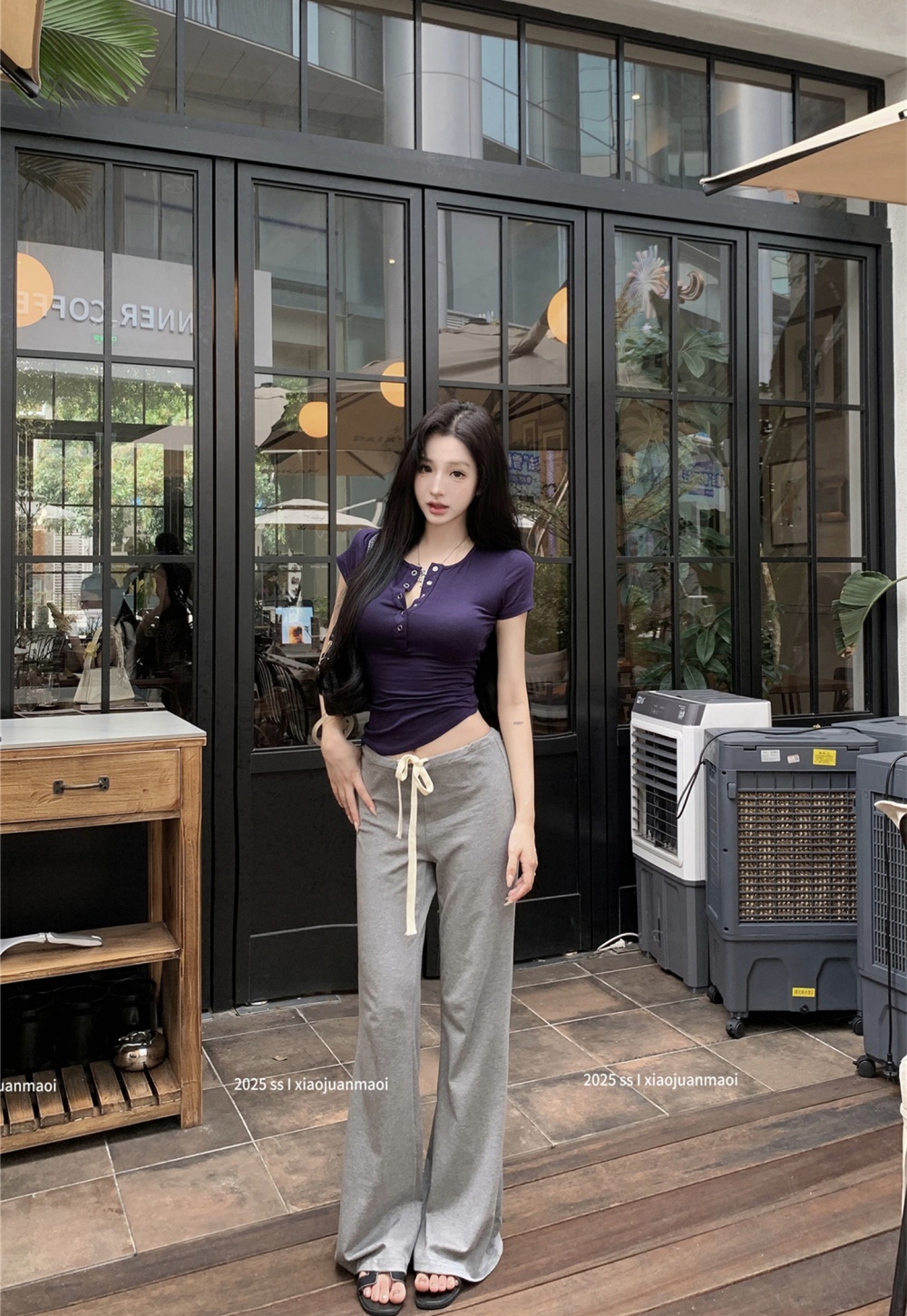Drape buckle slim T-shirt micro speaker pinched waist tops