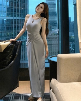 Tight summer sexy slim dress temperament fold blue vest