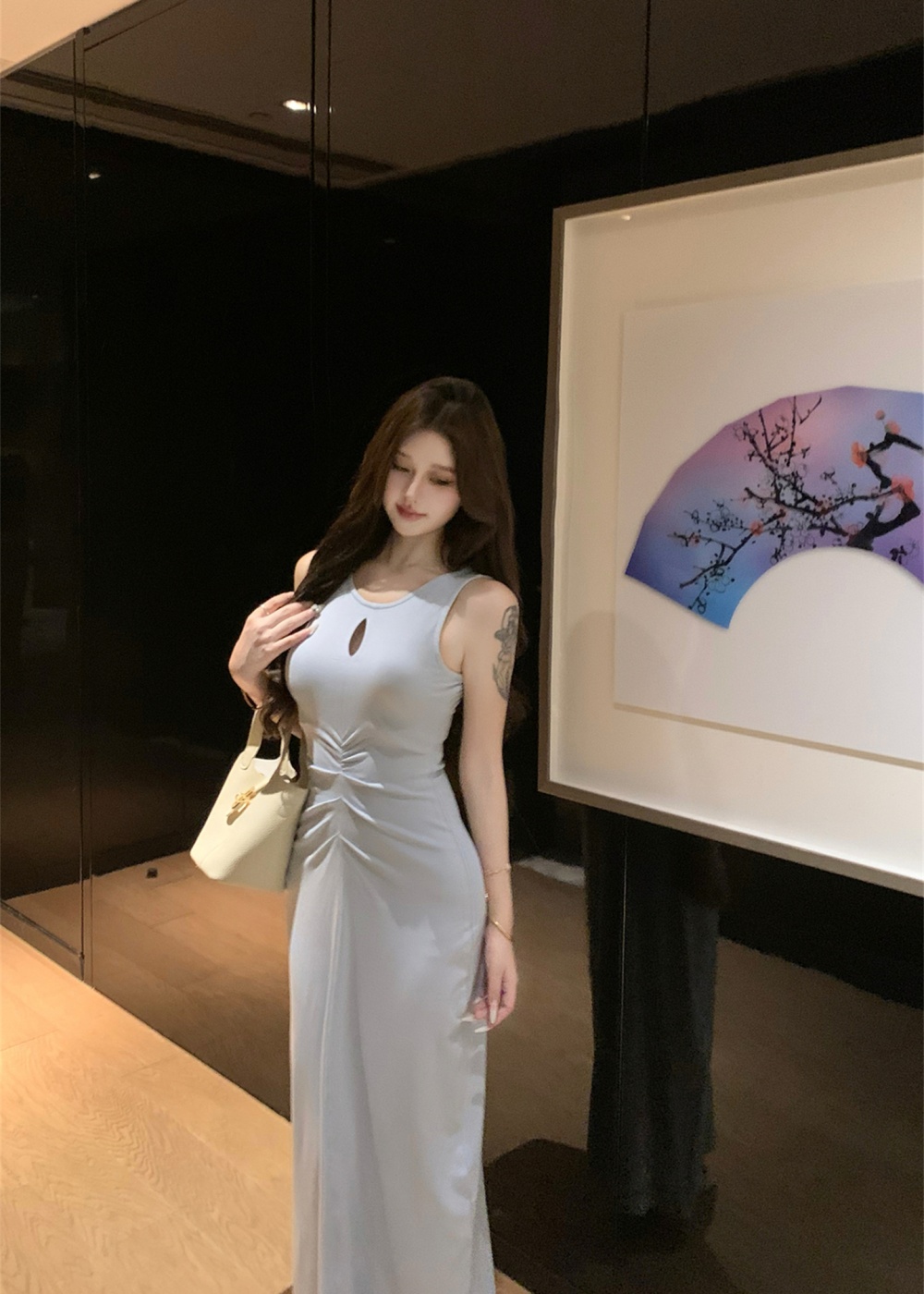 Tight summer sexy slim dress temperament fold blue vest