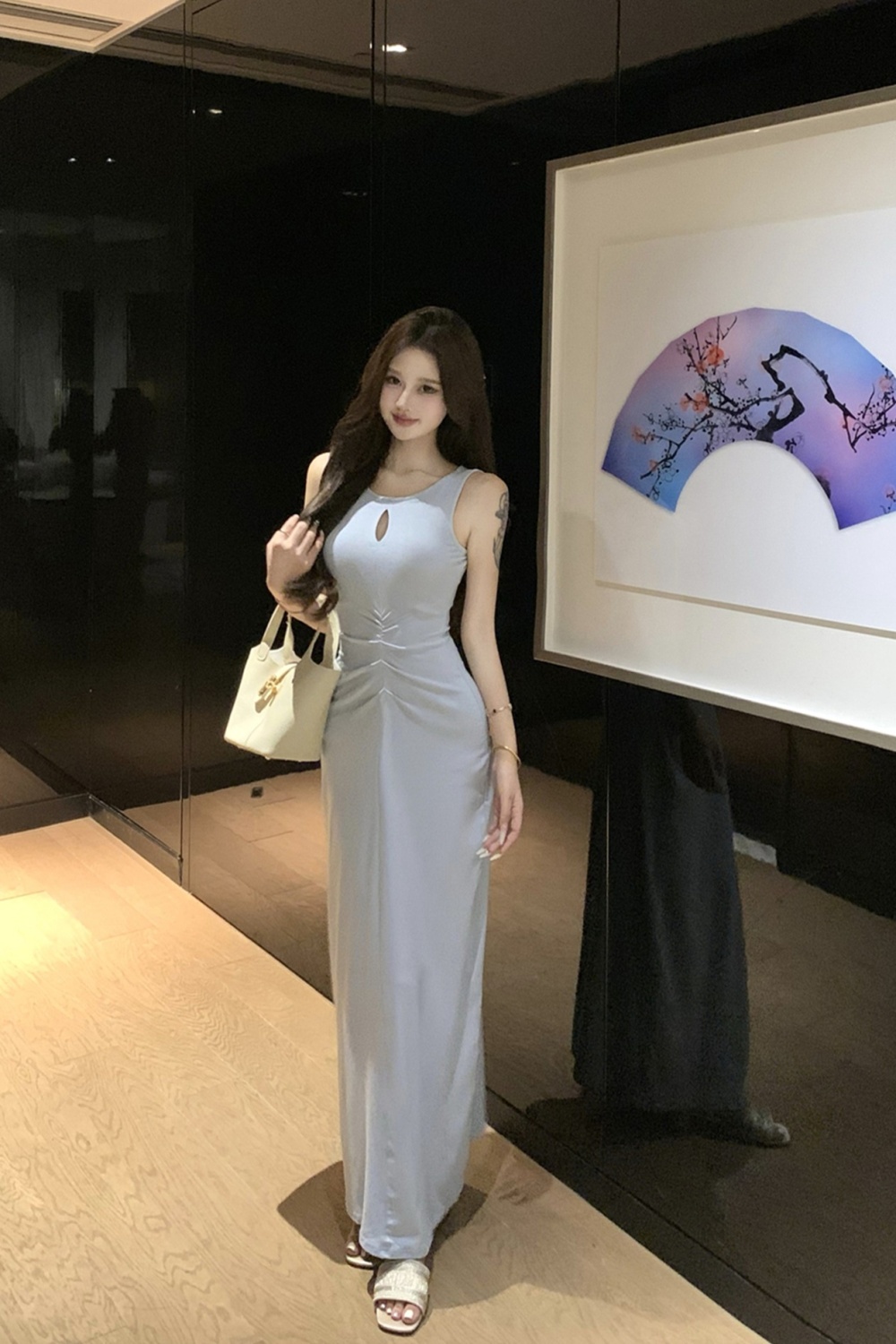 Tight summer sexy slim dress temperament fold blue vest