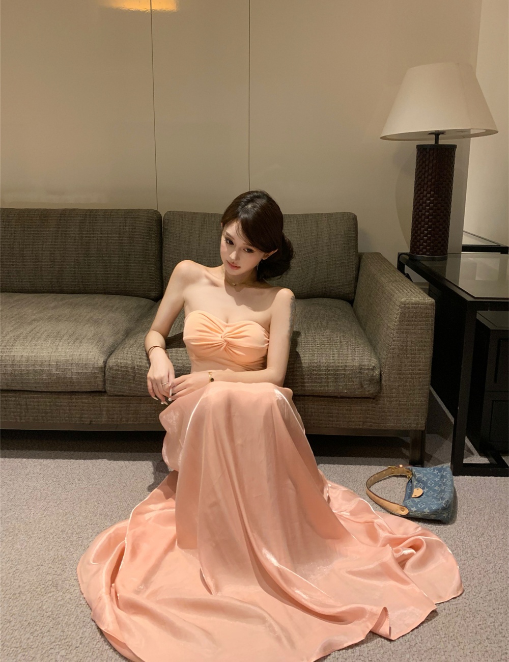 Shoulder strap removable long dress wrapped chest dress
