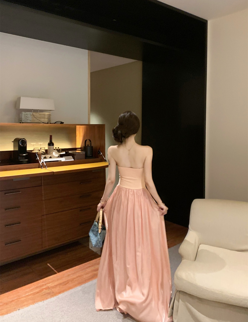 Shoulder strap removable long dress wrapped chest dress
