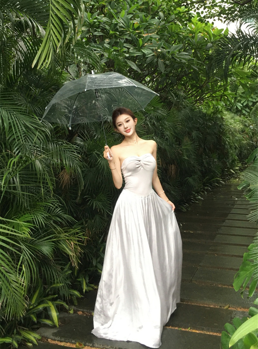 Shoulder strap removable long dress wrapped chest dress