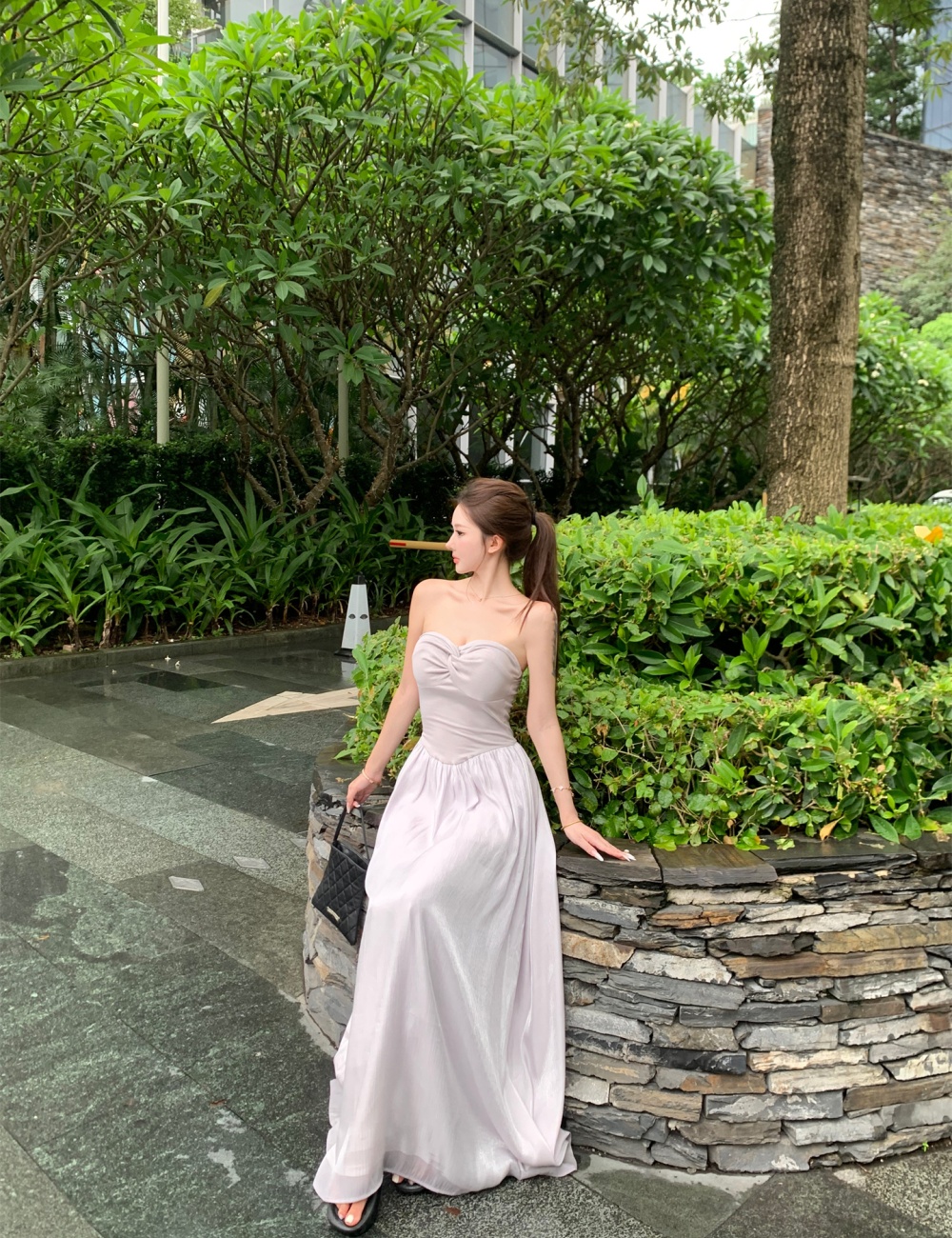 Shoulder strap removable long dress wrapped chest dress