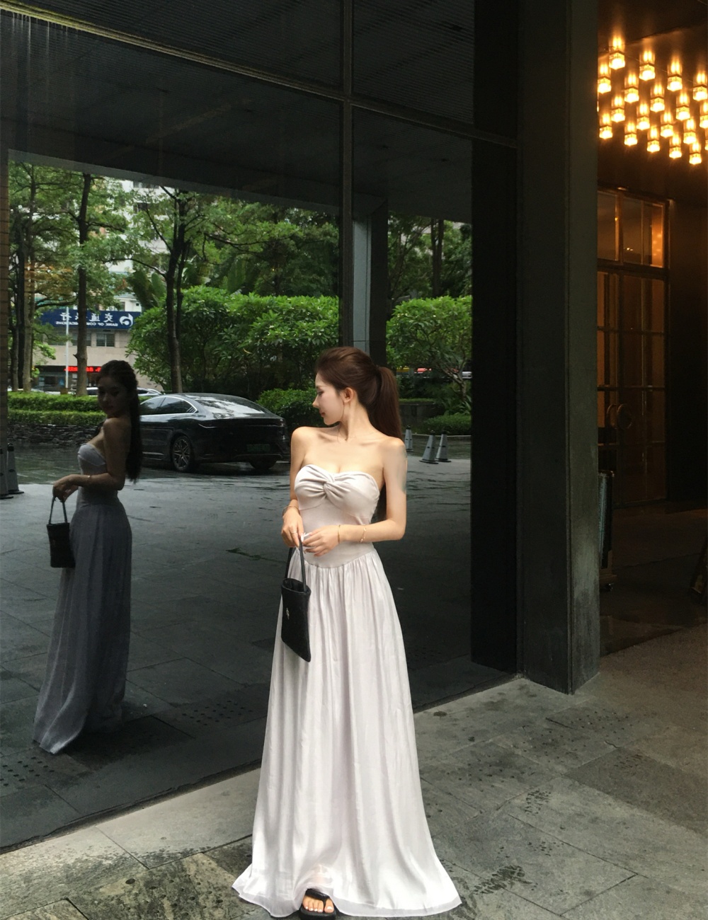 Shoulder strap removable long dress wrapped chest dress