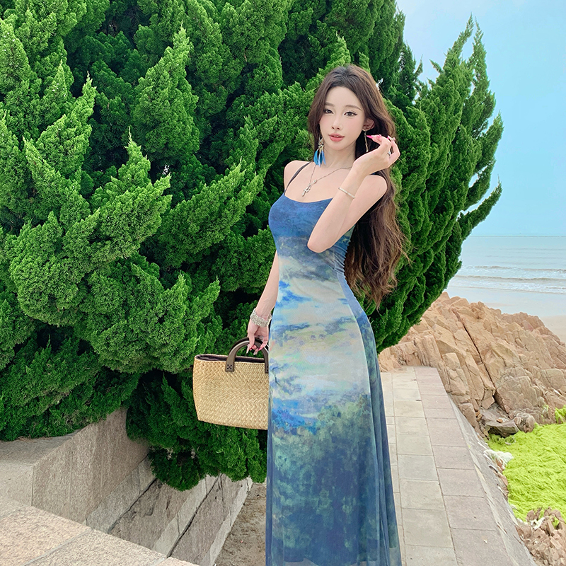 A-line summer dress breathable blooming long dress for women