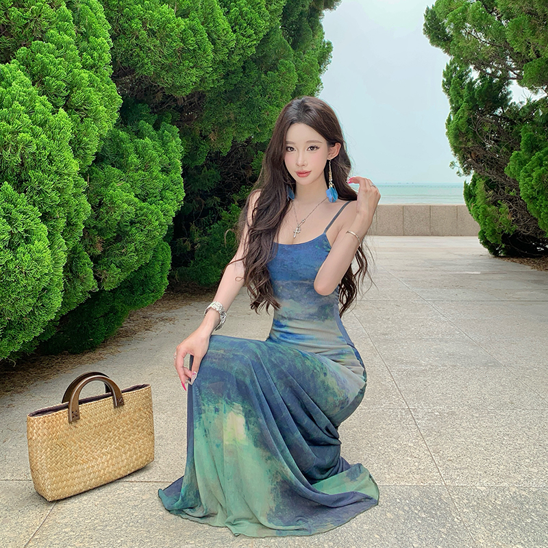 A-line summer dress breathable blooming long dress for women