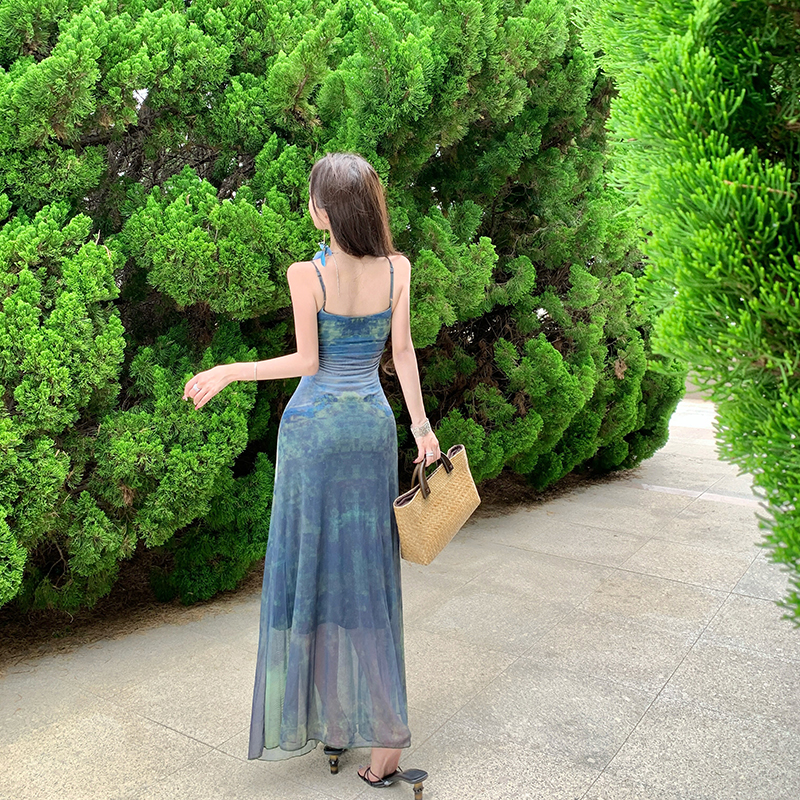 A-line summer dress breathable blooming long dress for women
