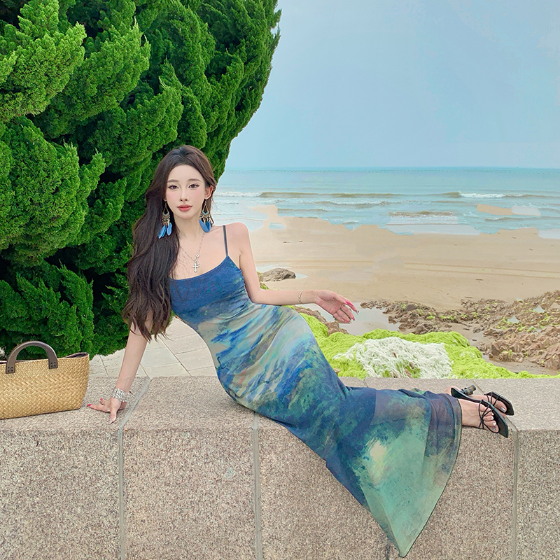 A-line summer dress breathable blooming long dress for women