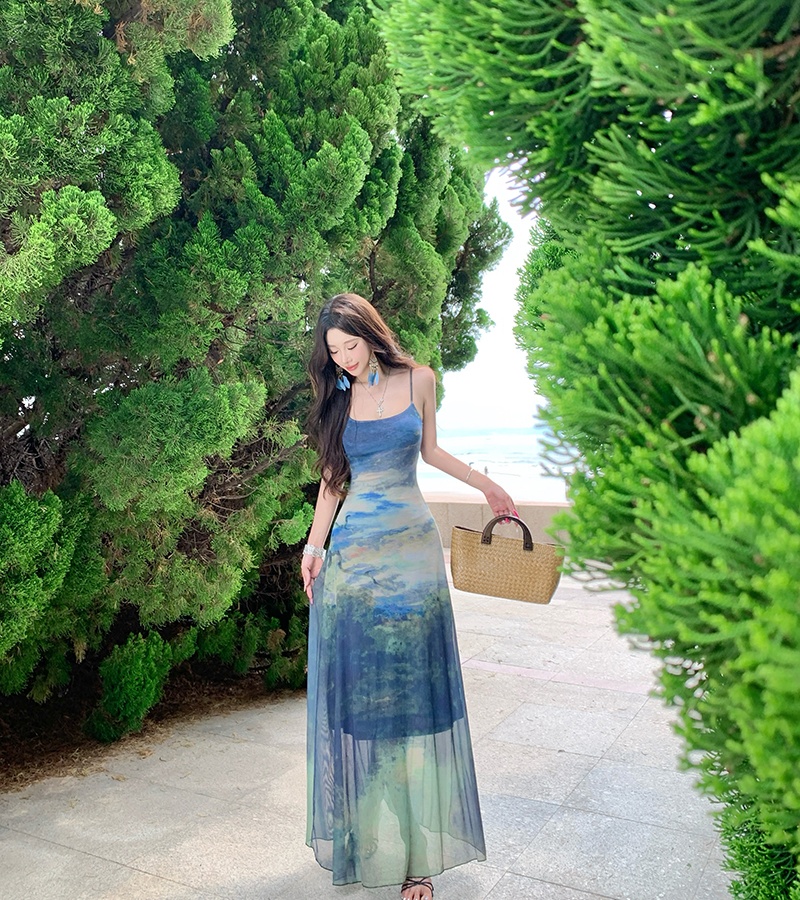A-line summer dress breathable blooming long dress for women
