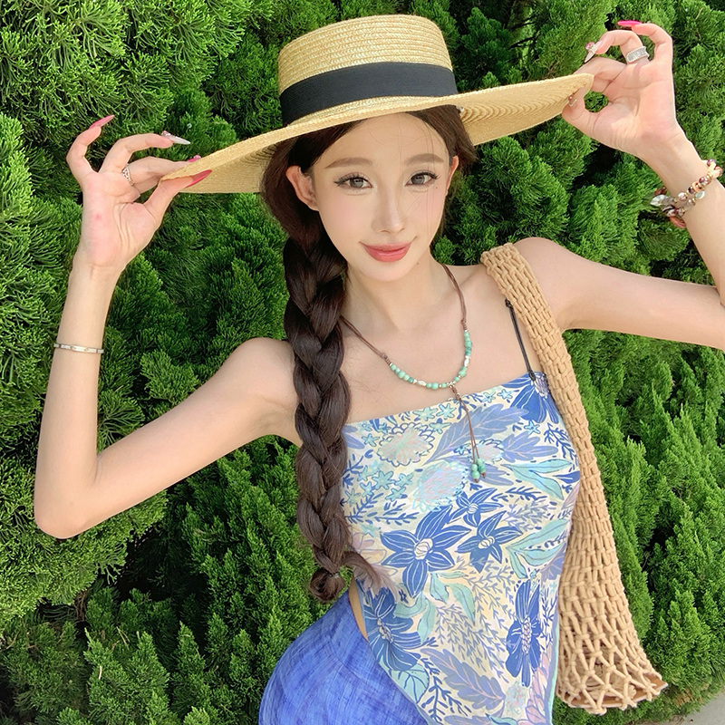 Blue wide leg pants sling tops 2pcs set for women