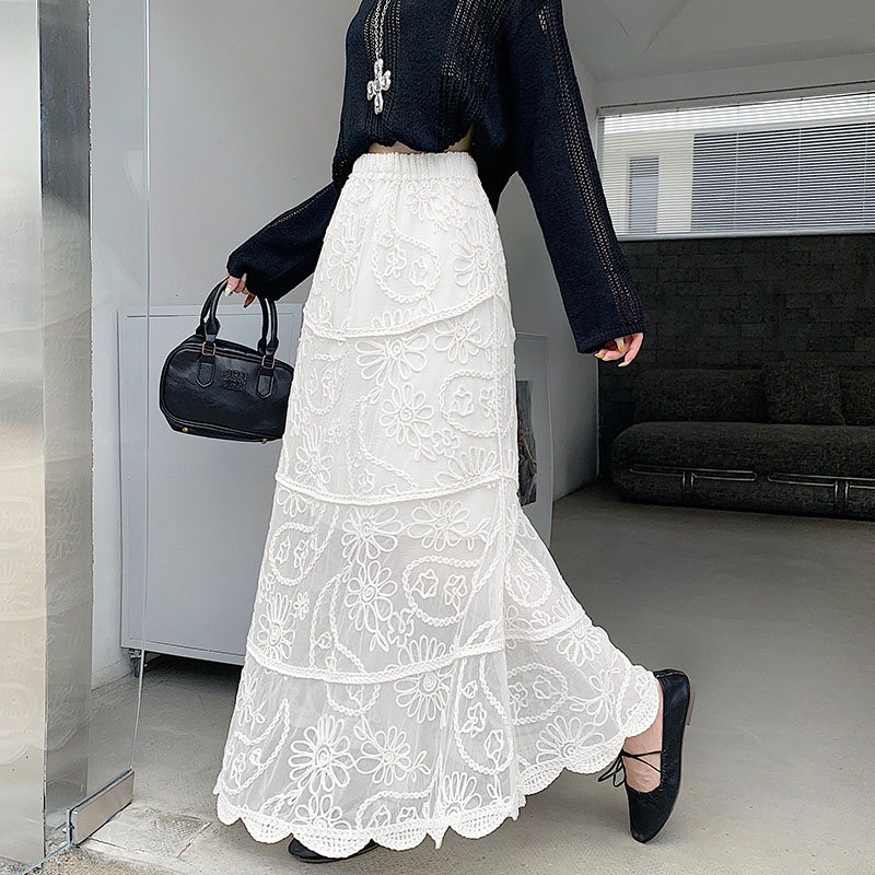 Lace retro A-line autumn and winter crochet skirt for women