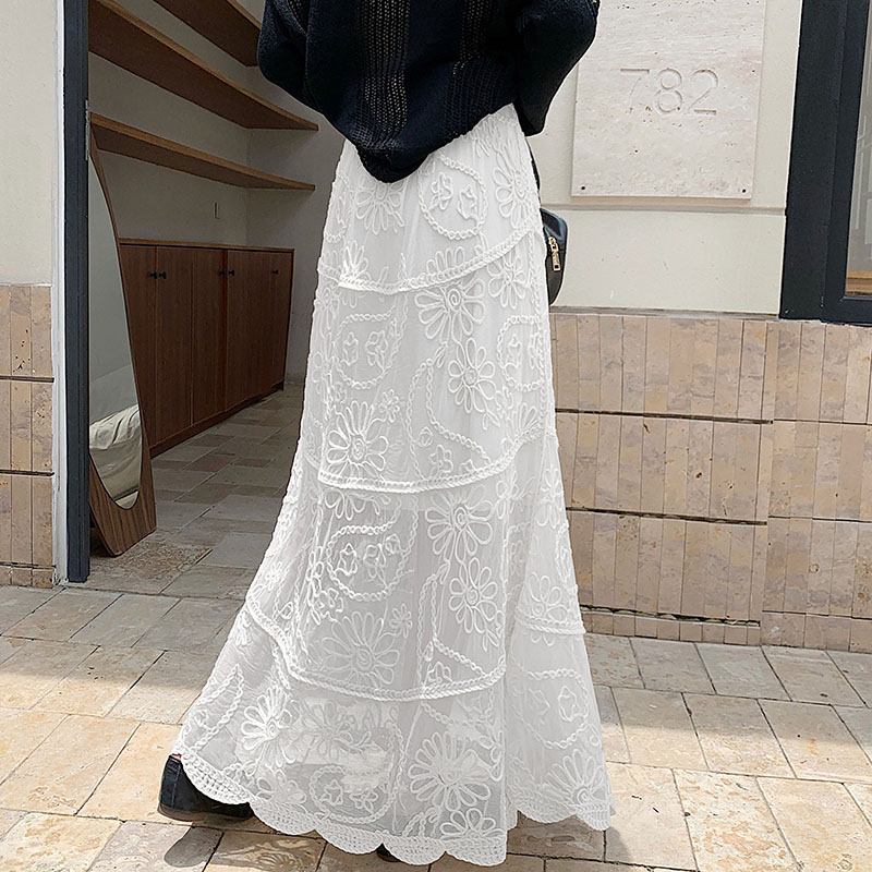 Lace retro A-line autumn and winter crochet skirt for women