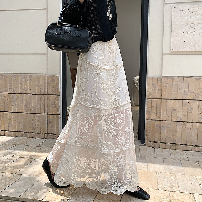 Lace retro A-line autumn and winter crochet skirt for women
