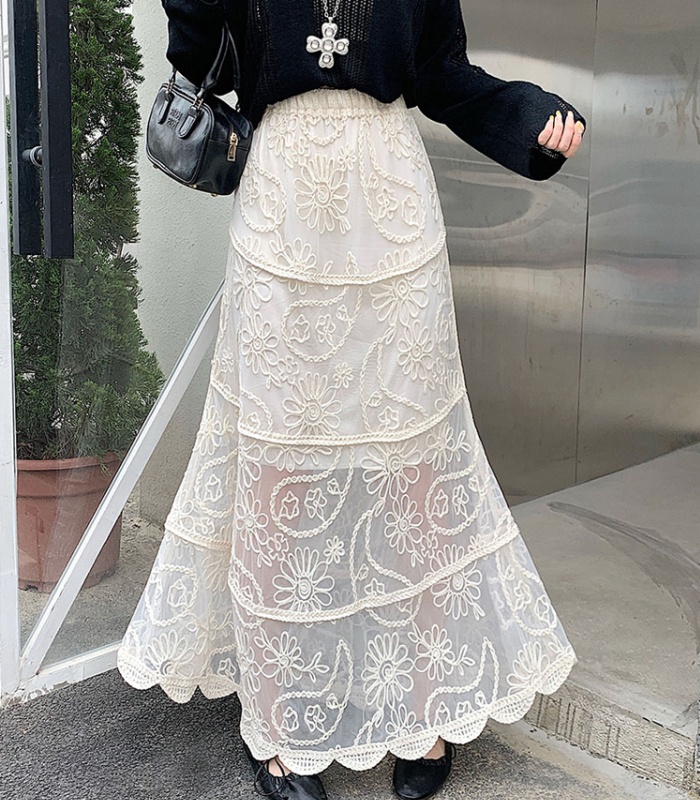 Lace retro A-line autumn and winter crochet skirt for women
