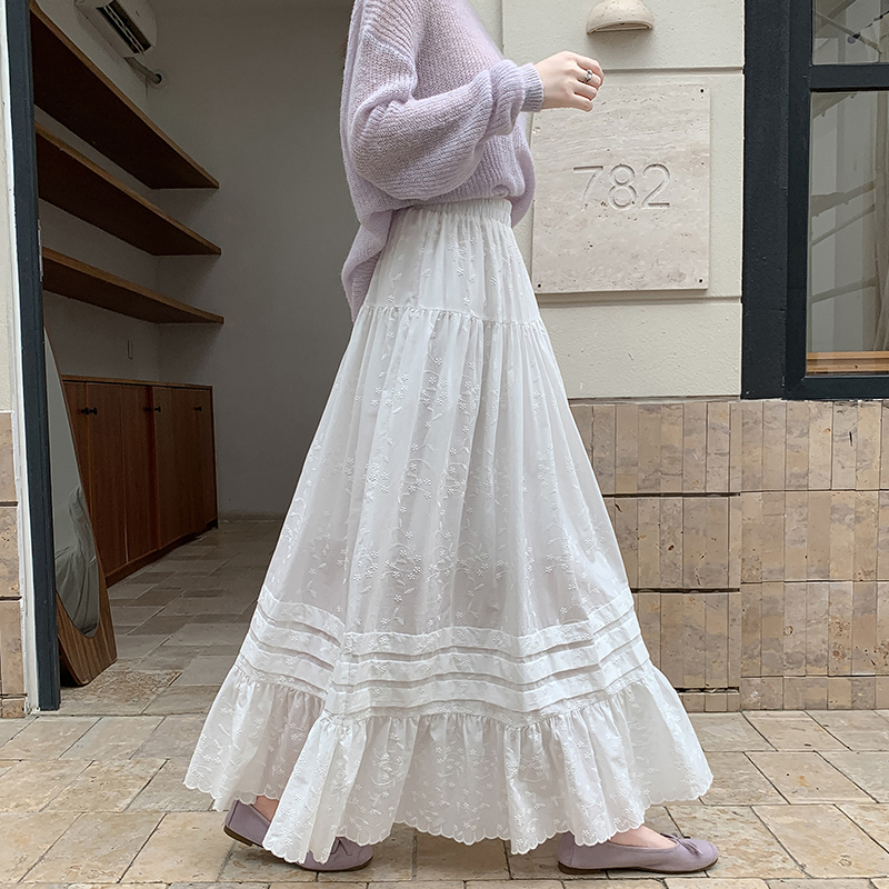 Cake embroidery lady big skirt elegant autumn A-line skirt