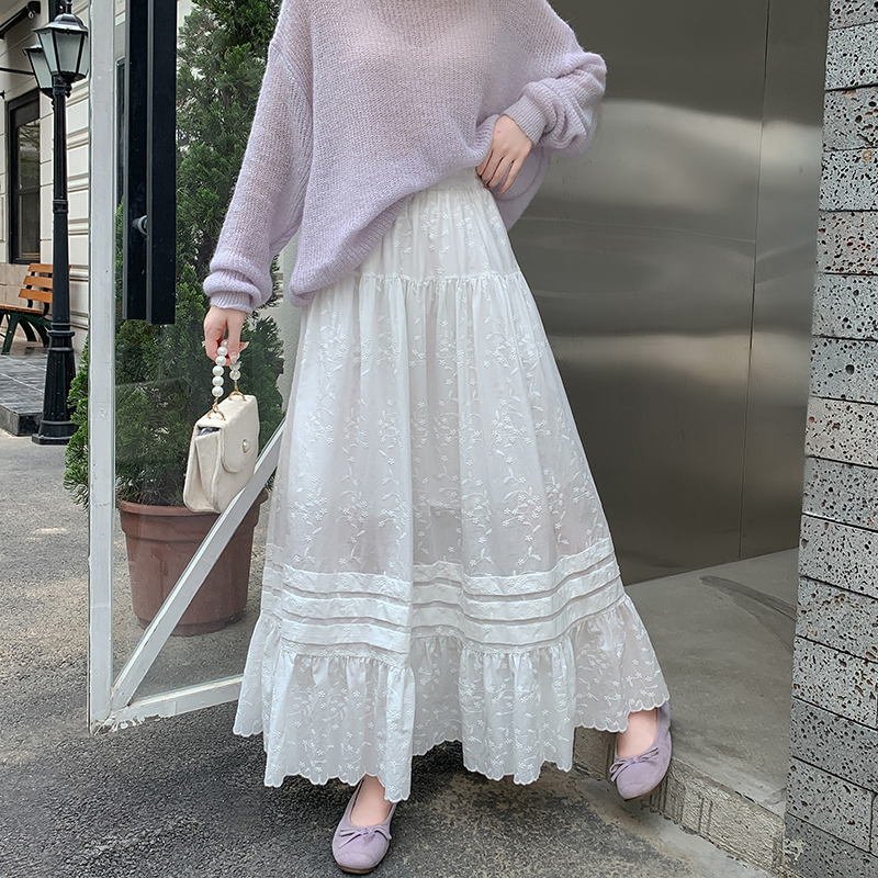 Cake embroidery lady big skirt elegant autumn A-line skirt