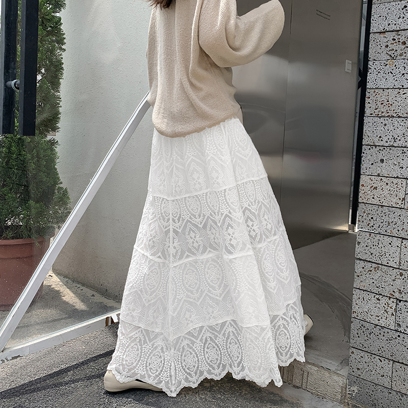 Cake A-line skirt lace long skirt for women