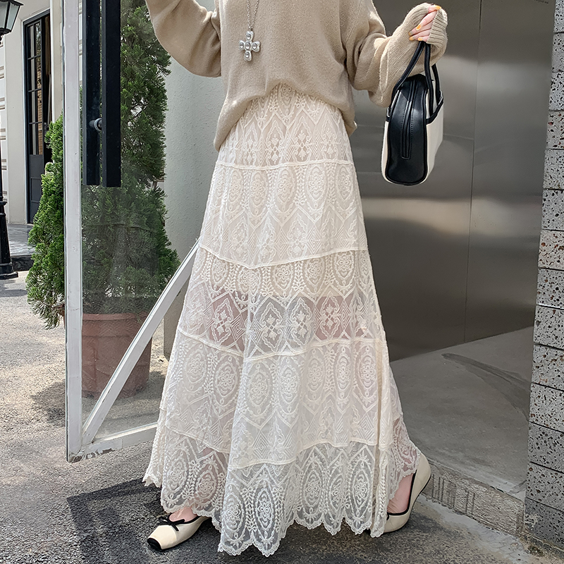 Cake A-line skirt lace long skirt for women