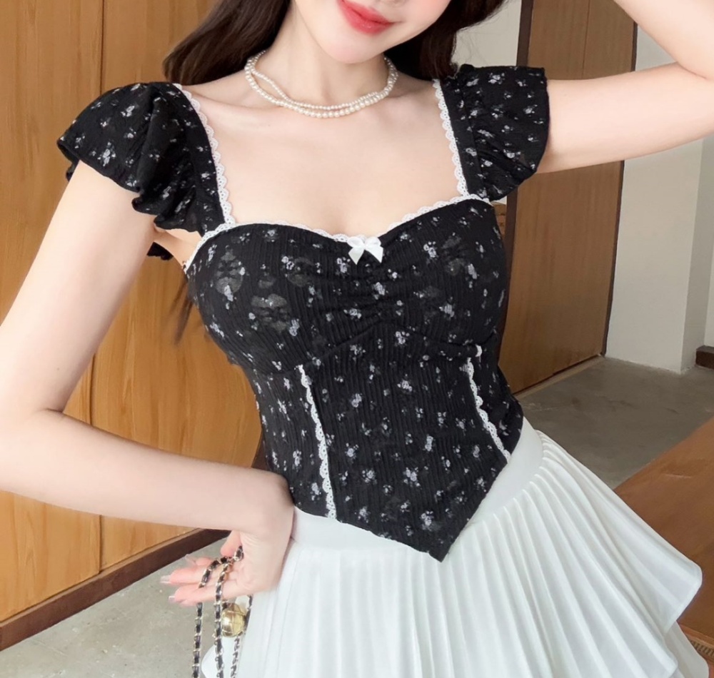 Integrated floral summer tops slim boats sleeve vest
