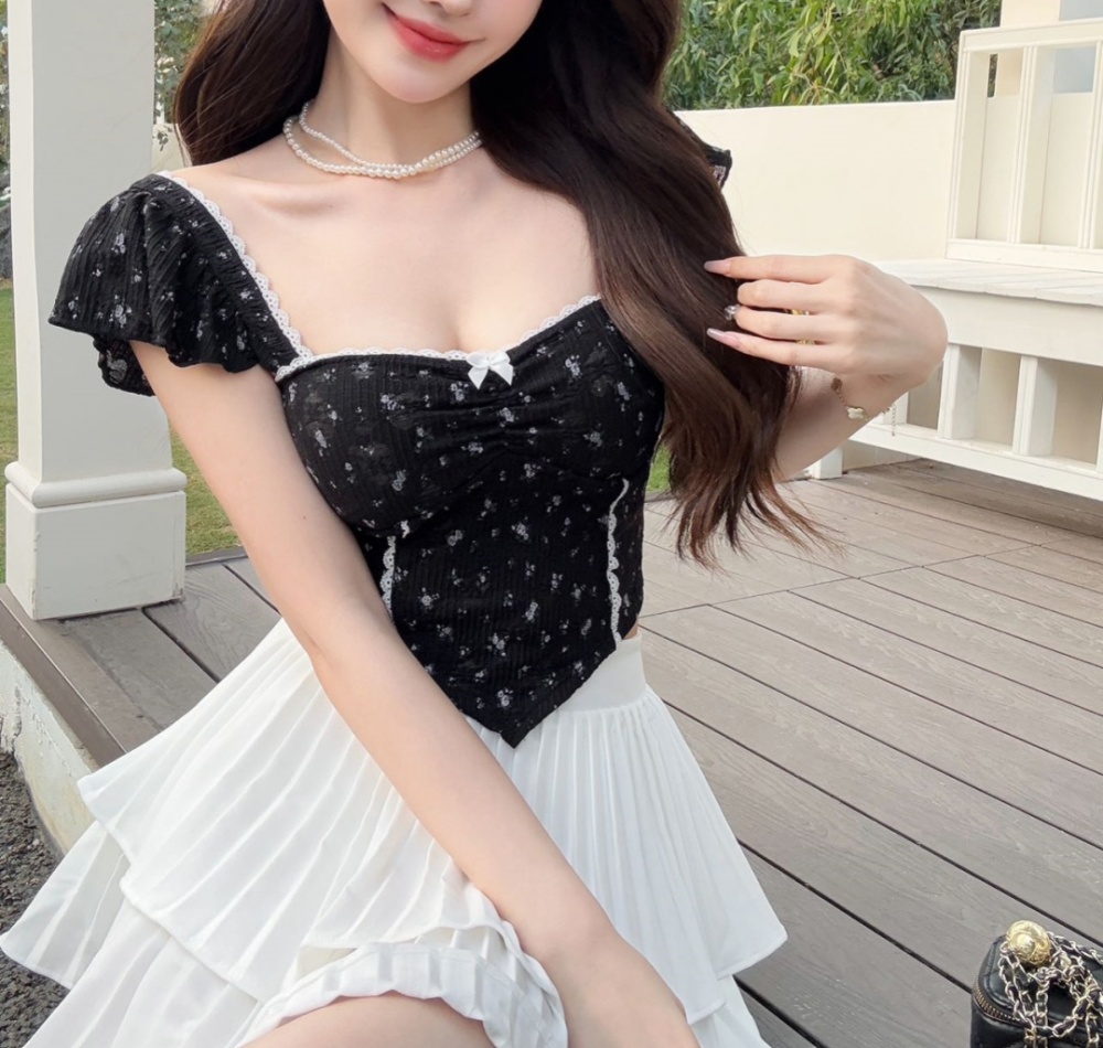 Integrated floral summer tops slim boats sleeve vest