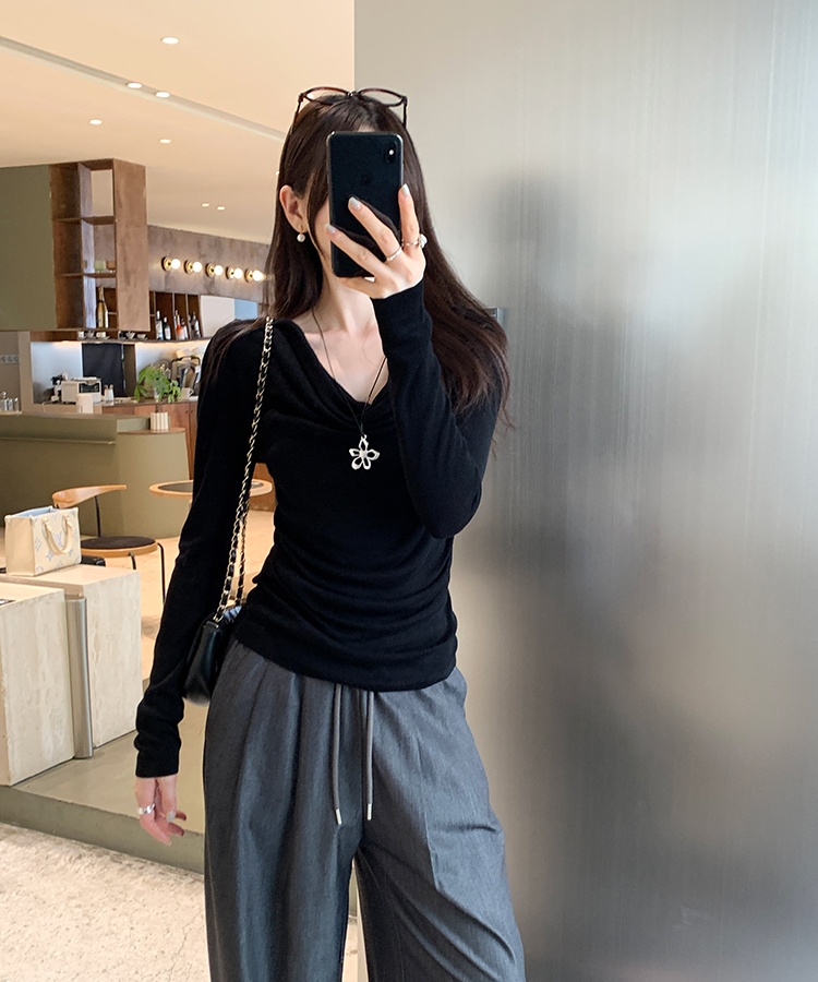 Long sleeve pink sweater unique temperament tops