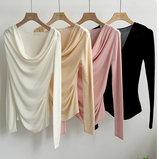 Long sleeve pink sweater unique temperament tops