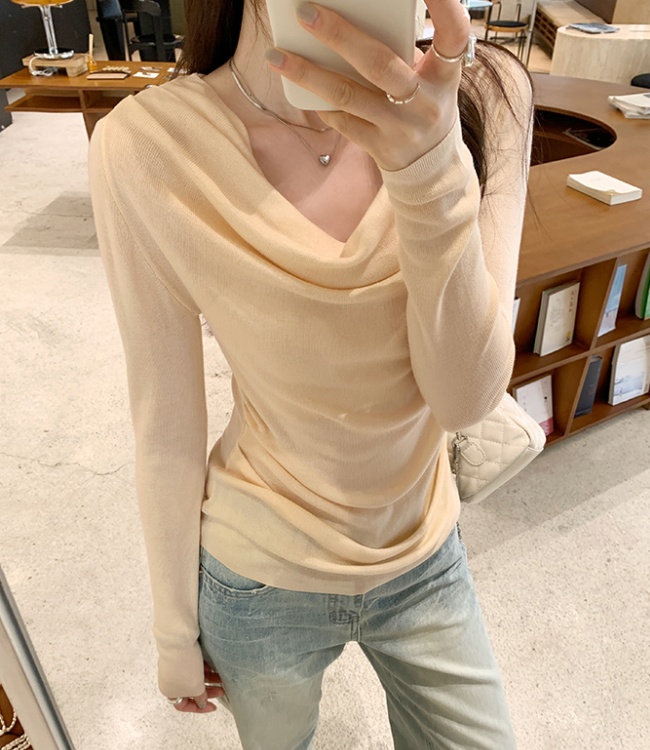 Long sleeve pink sweater unique temperament tops