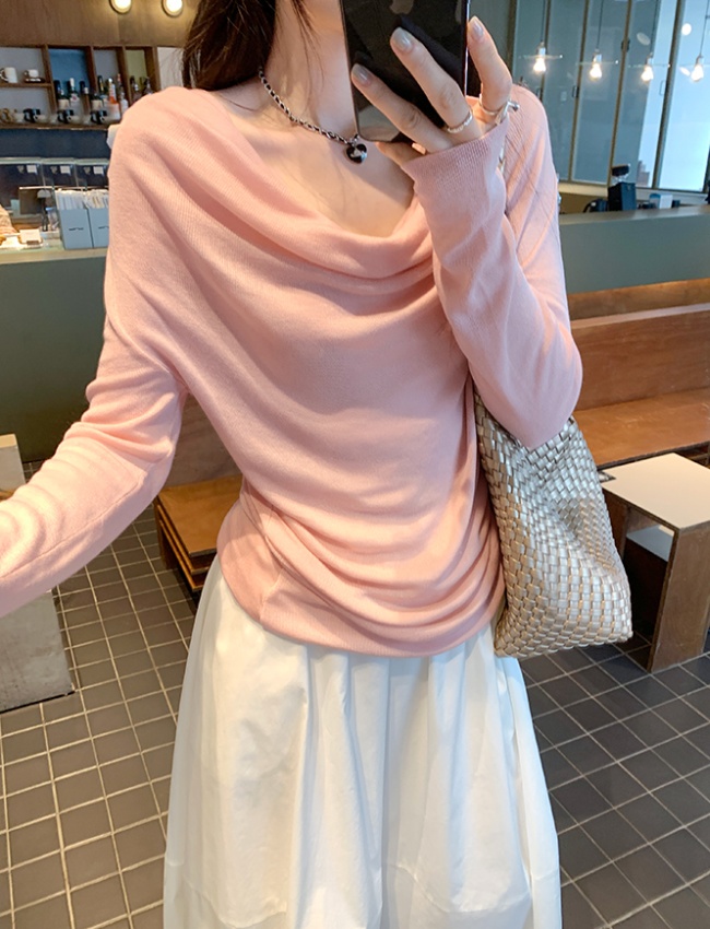 Long sleeve pink sweater unique temperament tops