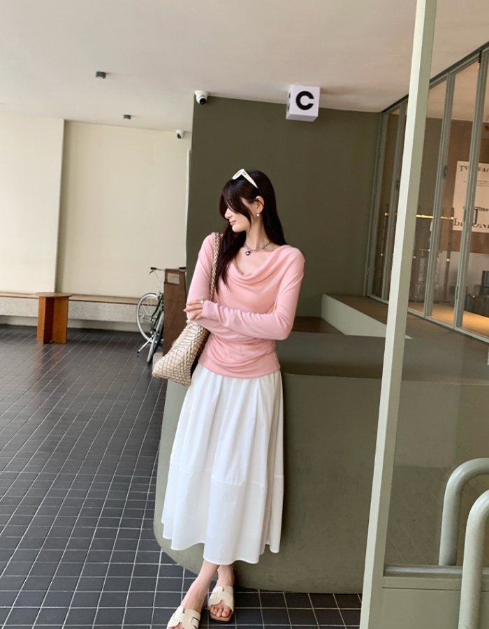 Long sleeve pink sweater unique temperament tops