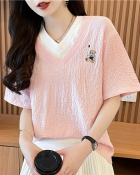 V-neck summer tops quality large yard T-shirt for women
