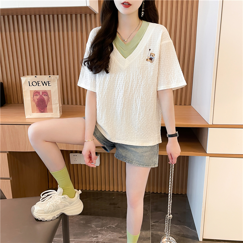V-neck summer tops quality large yard T-shirt for women