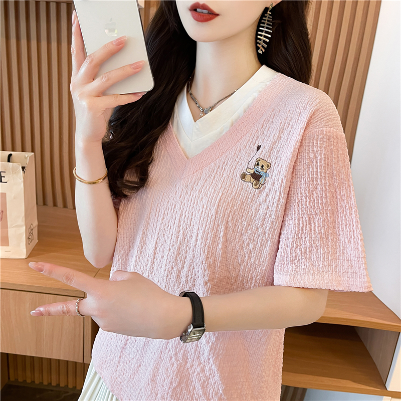 V-neck summer tops quality large yard T-shirt for women