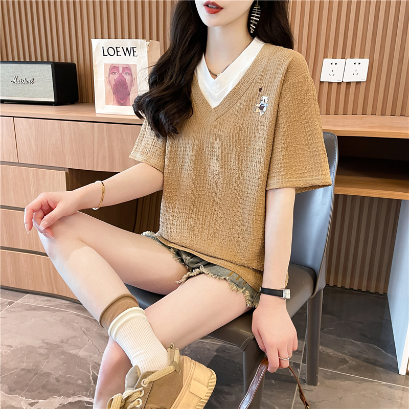V-neck summer tops quality large yard T-shirt for women