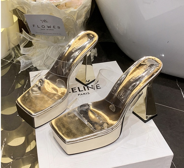Transparent high-heeled catwalk fashion platform for women
