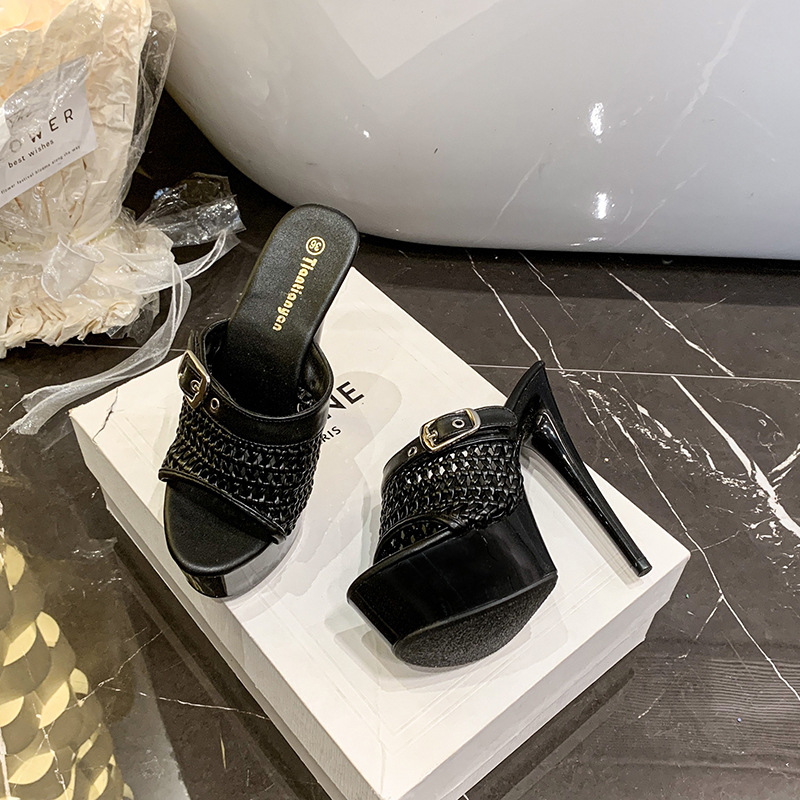Hole summer open toe hollow high-heeled thick crust slippers