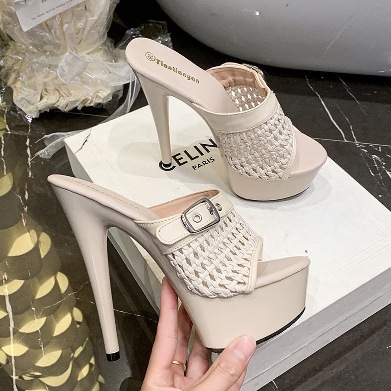 Hole summer open toe hollow high-heeled thick crust slippers